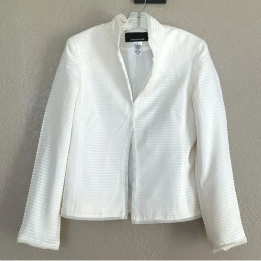 Jones New York Women's White Ivory Silk Lace Dress Jacket 4/S Long Sleeve EXC